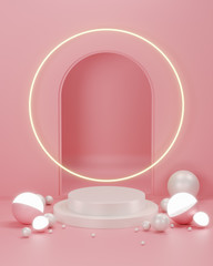 Product display and Pedestal for display concept.Blank product stand with geometrical form on pastel color background for new product,banner,sale,cosmetic,presentation.with copy space.3D render