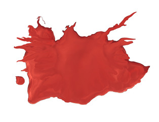 Blood puddle isolated on white background close up, horizontal, 3d render