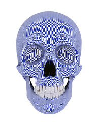 blue checkered skull isolated on white background, 3d render