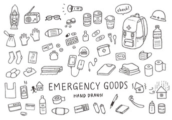 Obraz premium 非常持ち出しグッズにまつわる手描きイラストセット