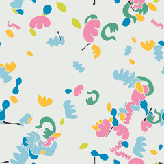 Abstract cartoon seamless pattern with different shapes. Messy background. Vector illustration. 