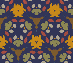 Abstract bright modern geometric seamless pattern. Autumn geo stains background. Random tile infinity backdrop. Vector illustration.  