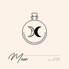 Vector abstract logo design template in trendy linear minimal style - sun, moon and stars - abstract symbol for cosmetics and packaging, jewellery, hand crafted or beauty products