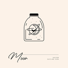 Vector abstract logo design template in trendy linear minimal style - sun, moon and stars - abstract symbol for cosmetics and packaging, jewellery, hand crafted or beauty products