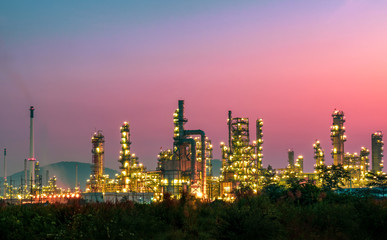 Fototapeta na wymiar Oil refinery and​ industrial​ city​ After sunset 