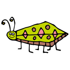 Cute cartoon doodle linear bug isolated on white background. Insect animal in childlike style. Vector  illustration. 