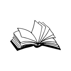 Book doodle color linear icon. Opened book with pages fluttering hand drawn illustration. Literature in library. Vector single cartoon element isolated on white background