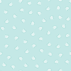 Seashells in the sea vector hand drawn seamless pattern