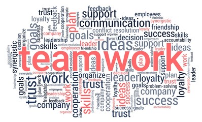 Teamwork word cloud isolated on a white background.