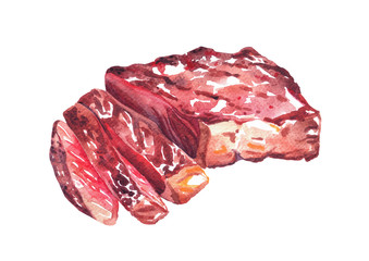 Fototapeta premium Grilled beef steak. Watercolor hand drawn illustration, isolated on white
