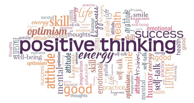 Positive thinking word cloud isolated on a white background.