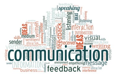 Communication word cloud isolated on a white background.