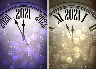 Fototapeta na wymiar Set of two clocks showing 2021 year.