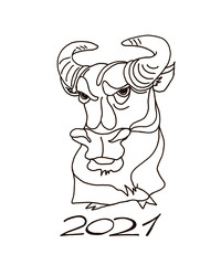 Vector hand drawn illustration of a ox symbol of 2021 on the Chinese calendar.