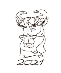 Naklejka premium Vector hand drawn illustration of a ox symbol of 2021 on the Chinese calendar.