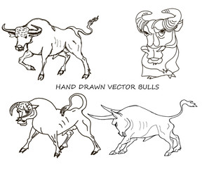 Vector hand drawn illustration of a bull, symbol of 2021 on the Chinese calendar. Black and white line art illustration.