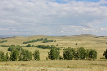 Perfect mountain landscape with lakes forests fields somewhere in Russia South Urals Tranquillity