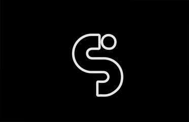 S alphabet letter logo icon with line. Black white color for company and business design