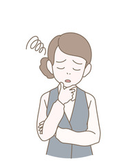 表情や仕草のセット、事務服の女性、困る