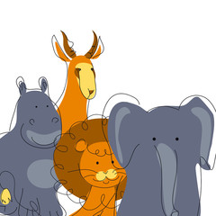 elephant, lion, hippopotamus, antilope. Illustration for children.  - 371042012
