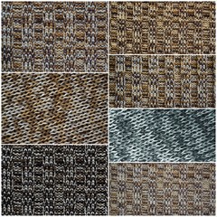 Collage of beige and brown squares with patterns of different knitting. Template for the decoration of ceramic tiles and wallpaper design. High quality photo