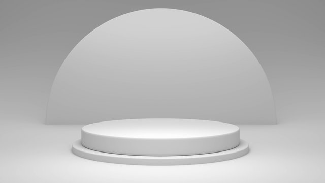Pedestal of Platform display with modern stand podium on white color background. 3D rendering. © LIK01