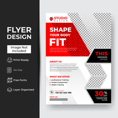 Fototapeta na wymiar Gym Fitness Flyer Template Design Brochure, Annual Report, Magazine, Poster, Corporate, Flyer, layout modern size A4 Template, Easy to use, and edit.