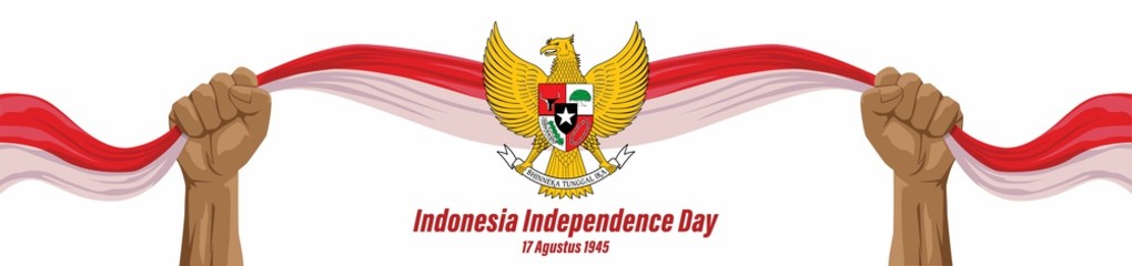 Hand Holding Indonesia Flag Pennant Banners for commemorate Indonesia's independence