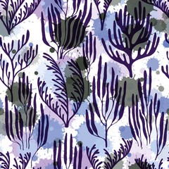 Coral polyps seamless pattern., Australian staghorn and pillar corals branches.