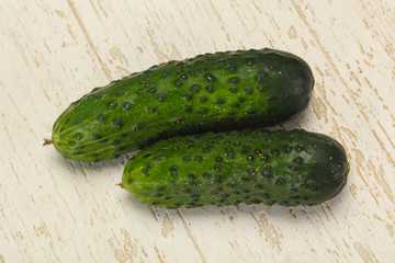 Ripe fresh green two cucumbers