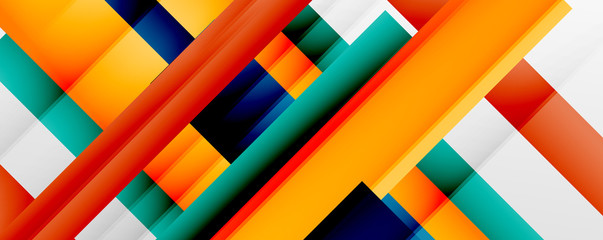 Geometric abstract backgrounds with shadow lines, modern forms, rectangles, squares and fluid gradients. Bright colorful stripes cool backdrops