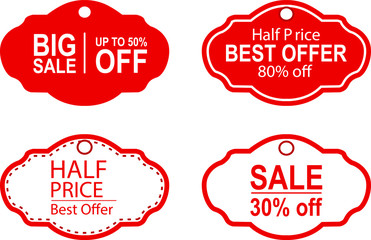 Set of Simple Vector Design of a Discount Label in Red and White