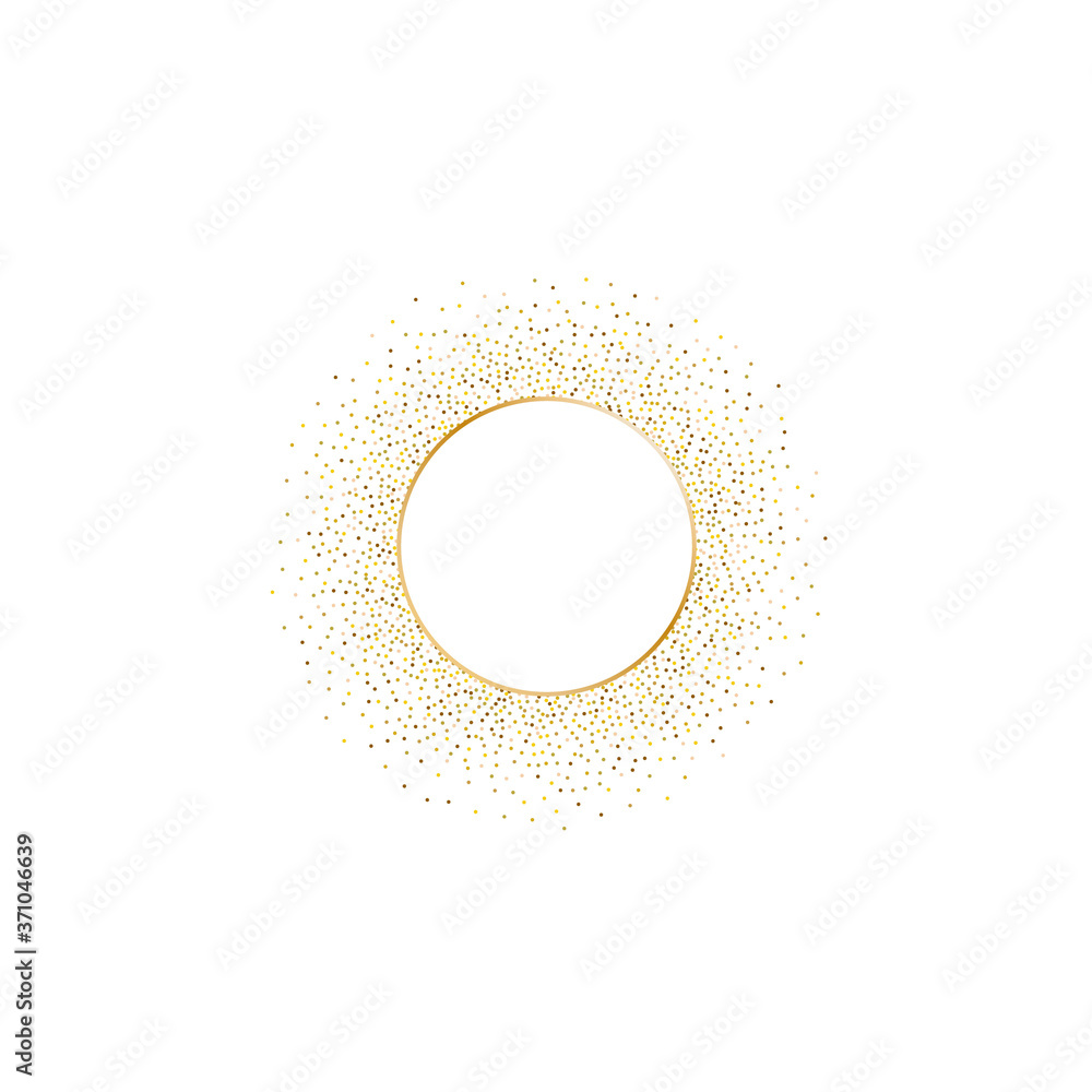 Poster golden splash or glittering spangles frame with empty center for text. golden glittering circle made