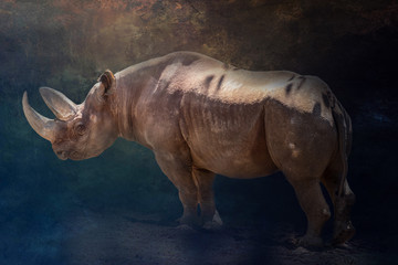 portrait of a standing rhino