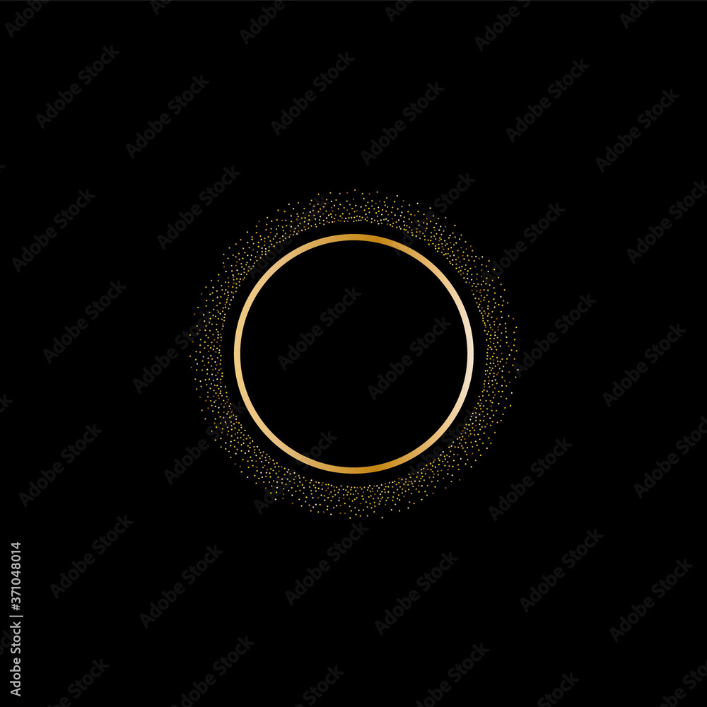 Poster golden splash or glittering spangles frame with empty center for text. golden glittering circle made