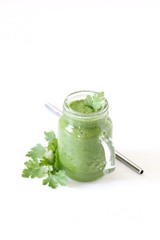 glass jar with pesto sauce