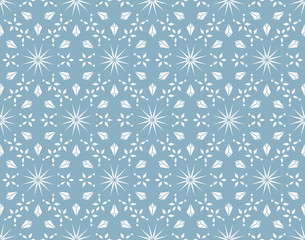 Abstract geometric pattern with lines, snowflakes. A seamless vector background. White and blue texture. Graphic modern pattern