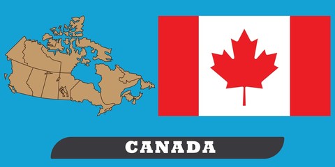 Obraz na płótnie Canvas Map of Canada and Flag of Canada. Map of Canada and Flag of Canada drawing by illustration.