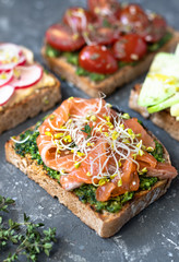 Different kind of  healthy sandwiches 