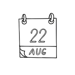 calendar hand drawn in doodle August 22. International Day Commemorating the Victims of Acts of Violence Based on Religion or Belief, date. icon, sticker, element, design planning, business holiday