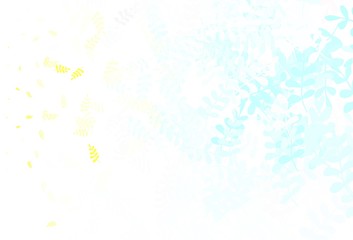 Light Blue, Yellow vector doodle backdrop with leaves.