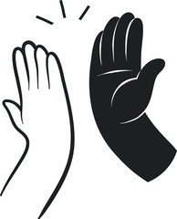 Hands black and white giving a High Five. Two hands clap. Isolated sketch object. Flat vector illustration.