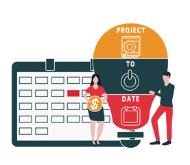 Flat design with people. PTD - project to date. Platform. business concept background. Vector illustration for website banner, marketing materials, business presentation, online advertising