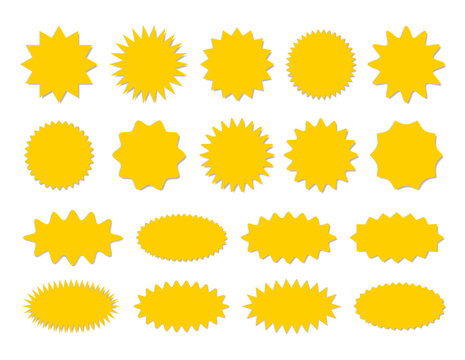Starburst sticker set - collection of special offer sale round and oval sunburst labels and buttons.