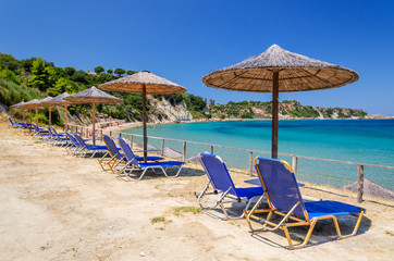 Beautiful Porto Roma sandy beach. It is situated on Vassilikos peninsula on the south east coast of Zakynthos island, Greece.