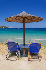 Beautiful Porto Roma sandy beach. It is situated on Vassilikos peninsula on the south east coast of Zakynthos island, Greece.