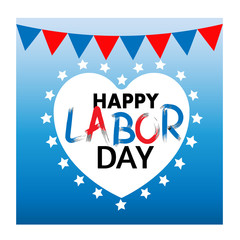 happy labor day, web icon, card or banner with heart 