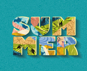 The word SUMMER fromSketch contemporary floral  pattern layers, vector.