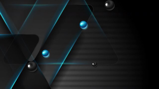 Futuristic striped technology abstract motion background with neon glowing lines and black blue glossy beads. Seamless looping. Video animation Ultra HD 4K 3840x2160