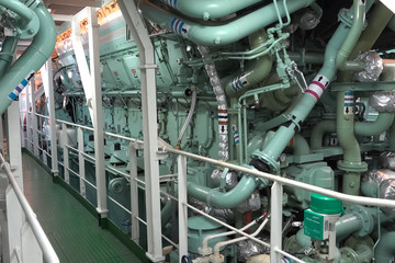 The engine compartment of the ship. Engine and steering equipmen